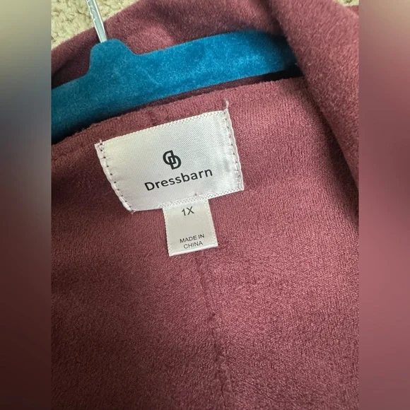 Dressbarn 1X Burgundy Faux Suede Drape Jacket Cardigan | Zipper Pockets - Picture 7 of 8